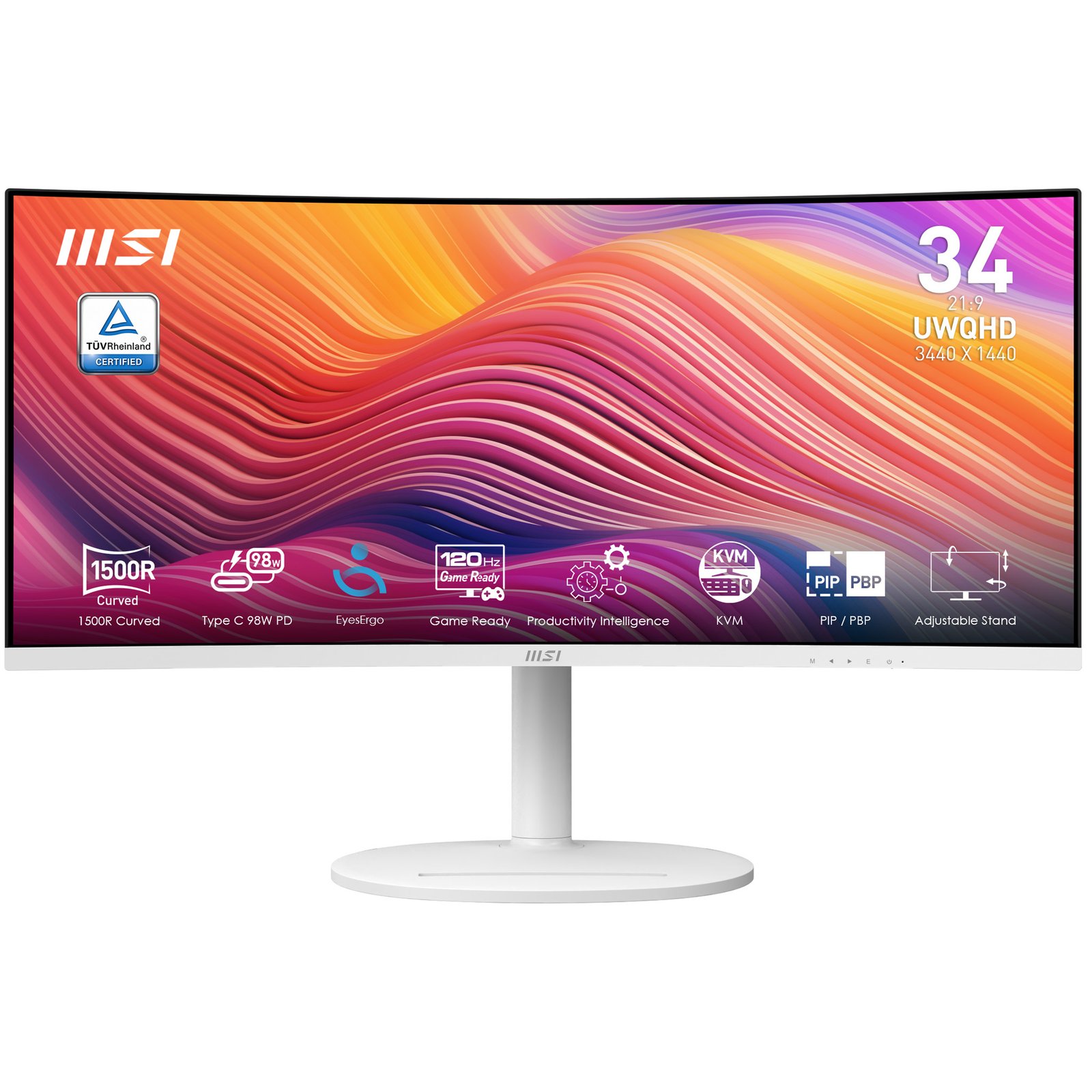 MSI Modern MD342CQPW computer monitor 86.4 cm (34") 3440 x 1440 pixels UltraWide Quad HD White ModernMD342CQPW