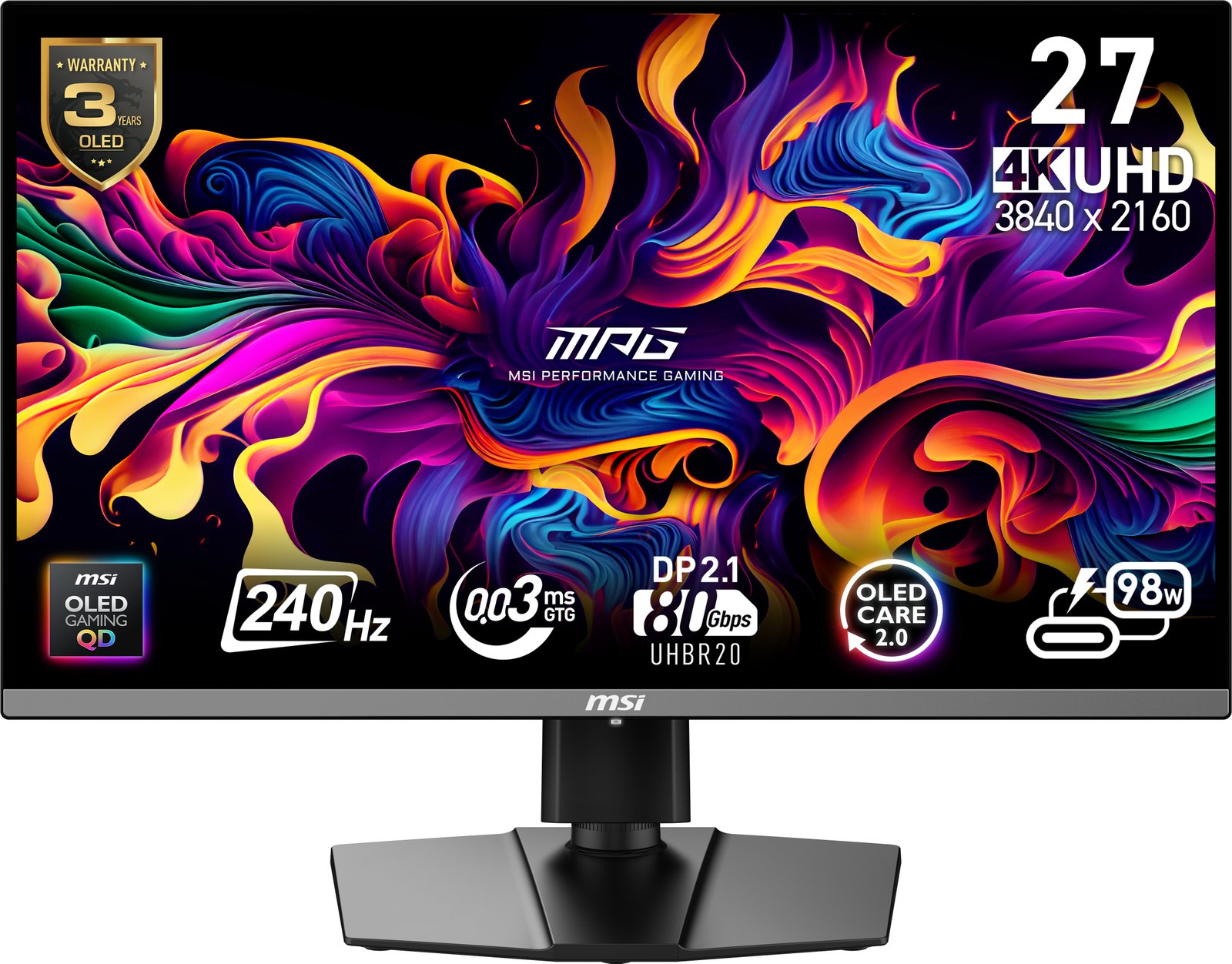 MSI MPG 272URX QD-OLED computer monitor 67.3 cm (26.5") 3840 x 2160 pixels 4K Ultra HD Black MPG272URXQDOLED