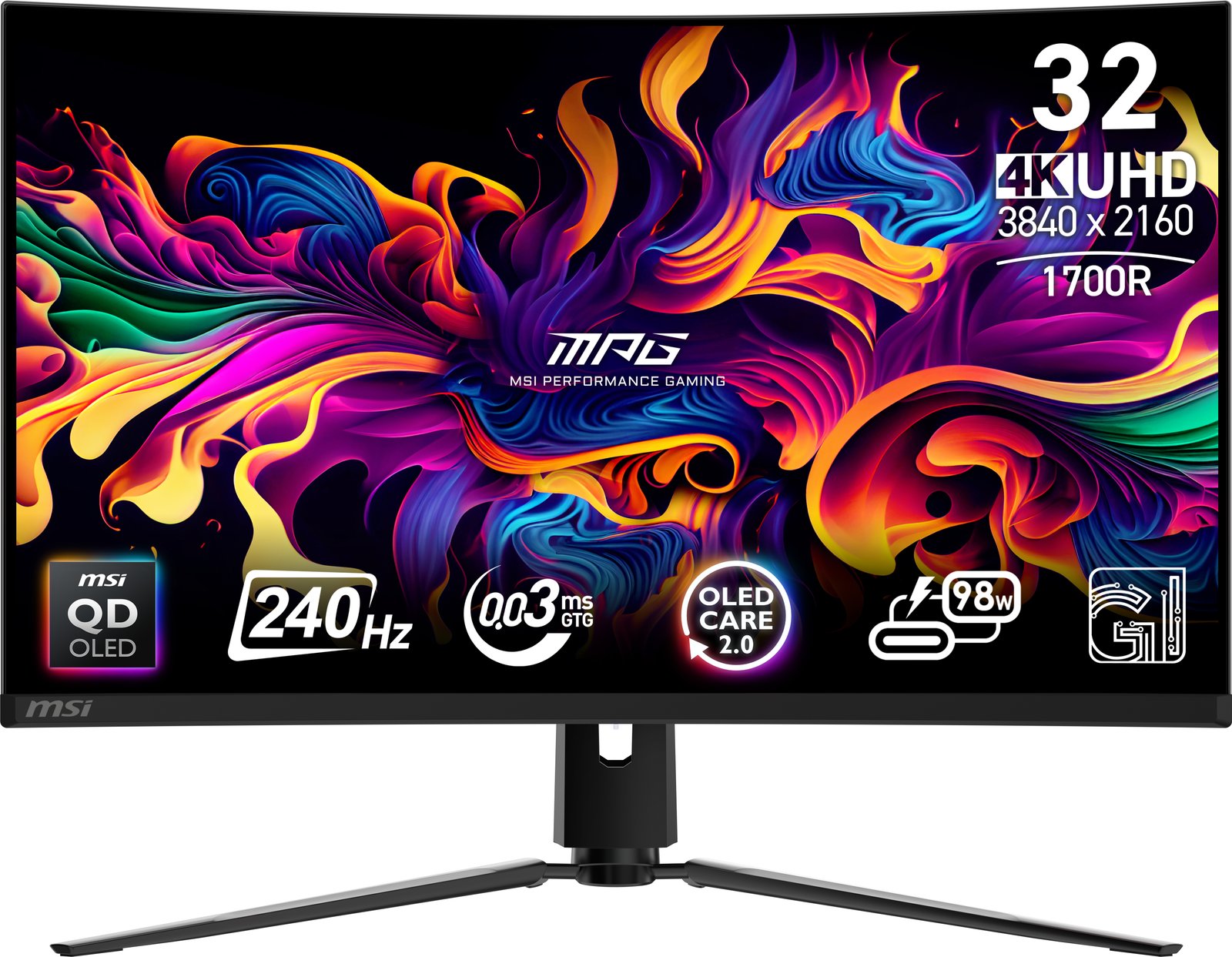 MSI MPG 321CURX QD-OLED computer monitor 80 cm (31.5") 3840 x 2160 pixels 4K Ultra HD Black MPG321CURXQDOLED