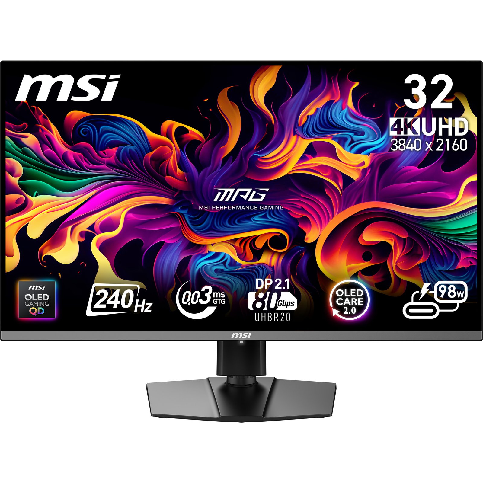 MSI MPG 322URX QD-OLED computer monitor 80 cm (31.5") 3840 x 2160 pixels 4K Ultra HD Black MPG322URXQDOLED
