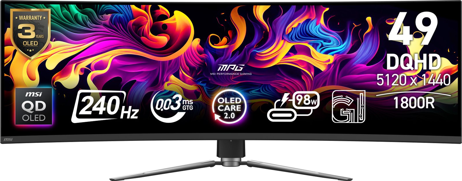 MSI MPG 491CQPX QD-OLED computer monitor 124.5 cm (49") 5120 x 1440 pixels Dual QHD Black MPG491CQPXQDOLED