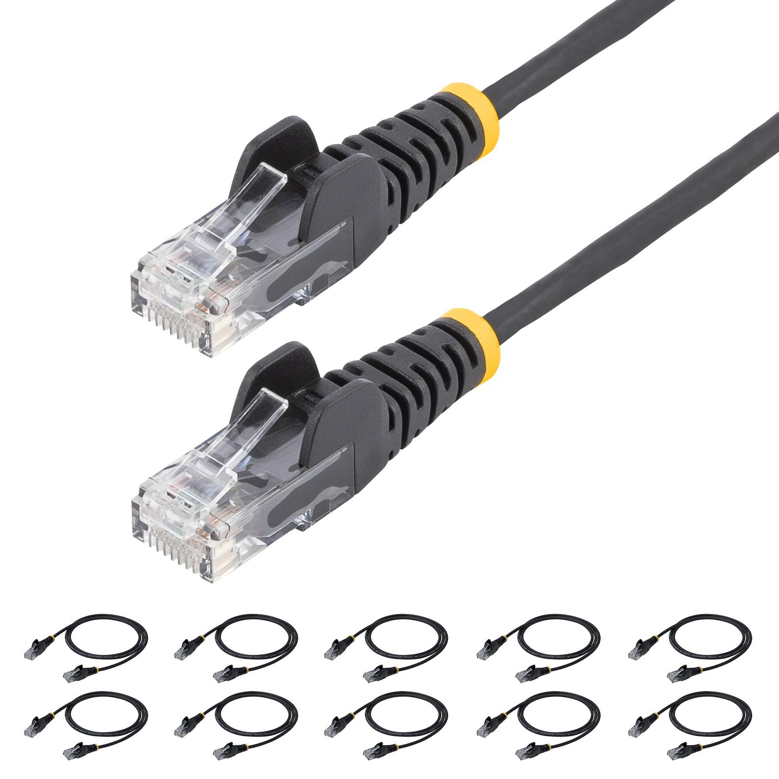 StarTech.com 6in Black Slim CAT6 Cable, 10 Pack, Snagless, 100W PoE, UTP, LSZH, 28AWG Pure Bare N6PAT6INBKS10PK