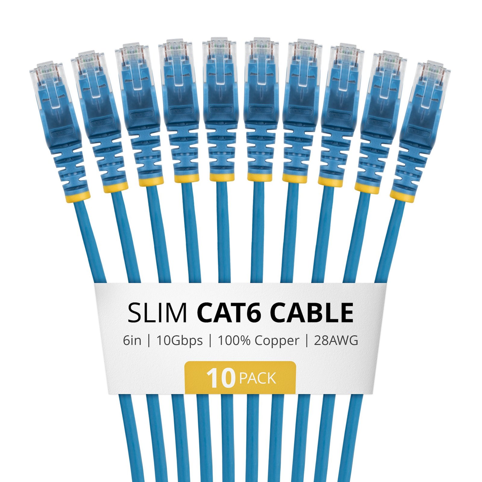 StarTech.com 6in Blue Slim CAT6 Cable, 10 Pack, Snagless, 100W PoE, UTP, LSZH, 28AWG Pure Bare N6PAT6INBLS10PK