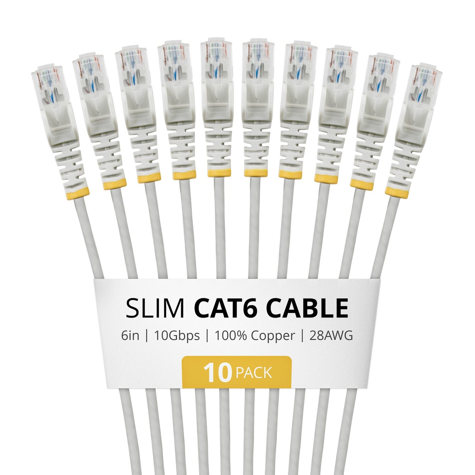 StarTech.com 6in Gray Slim CAT6 Cable, 10 Pack, Snagless, 100W PoE, UTP, LSZH, 28AWG Pure Bare N6PAT6INGRS10PK