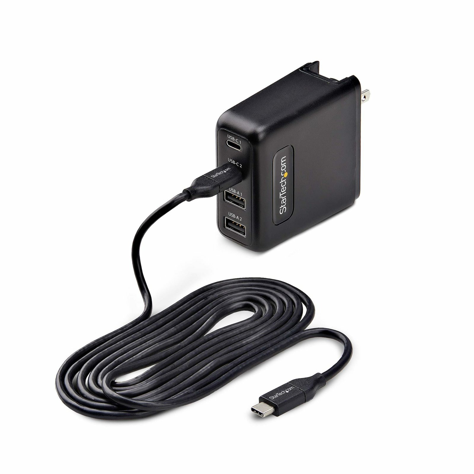 StarTech.com 100W USB-C Wall Charger, 2x USB-C/2x USB-A, Quick Charging Portable GaN Power Adapter, 2210GCN-WALL-CHARGER