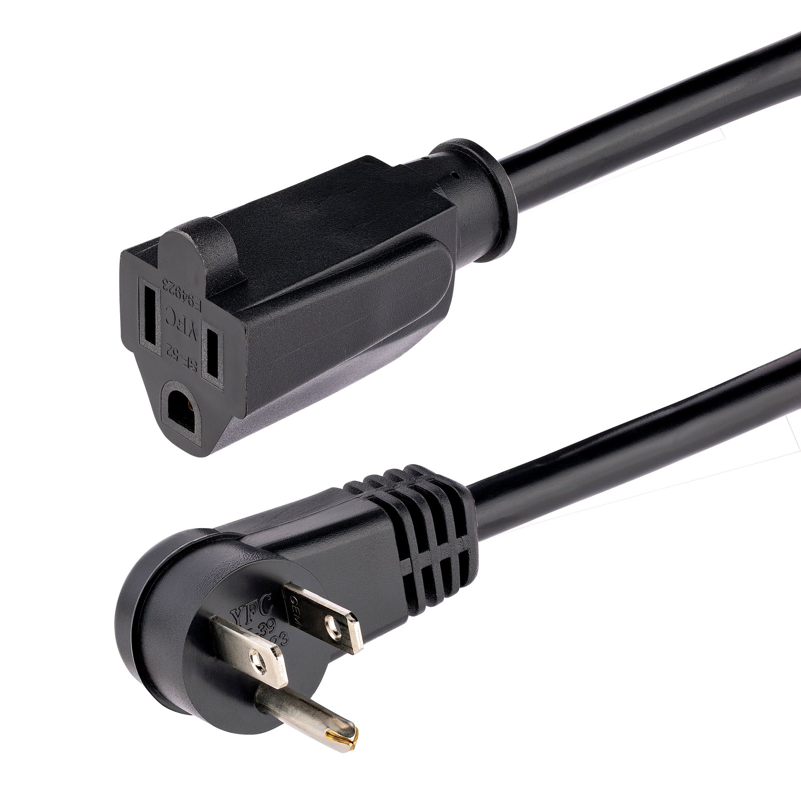 StarTech.com 1ft (30cm) Power Extension Cord, Right Angle NEMA 5-15P to 5-15R, 13A 125V, 16AWG, PAC101R1