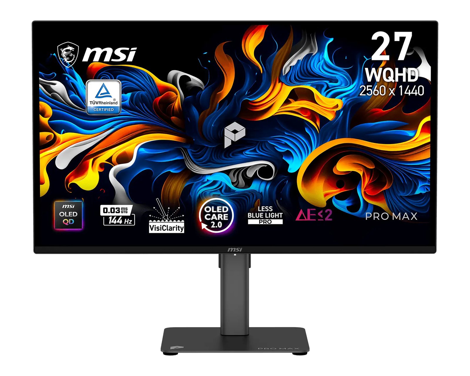 MSI PRO MAX 271QPX14G computer monitor 67.3 cm (26.5") 2560 x 1440 pixels Quad HD QD-OLED Black PROMAX271QPX14G
