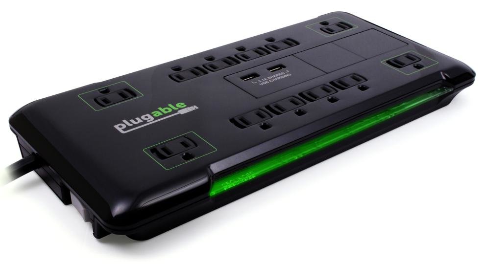 Plugable Technologies PS12-USB25 surge protector Black 12 AC outlet(s) 120 V 7.62 m