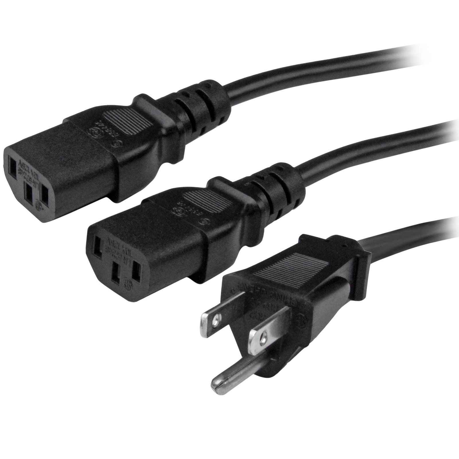 StarTech.com 10ft (3m) Computer Power Cord, NEMA 5-15P to 2x IEC 320 C13, 10A 125V, 18AWG, Black PXT101Y10