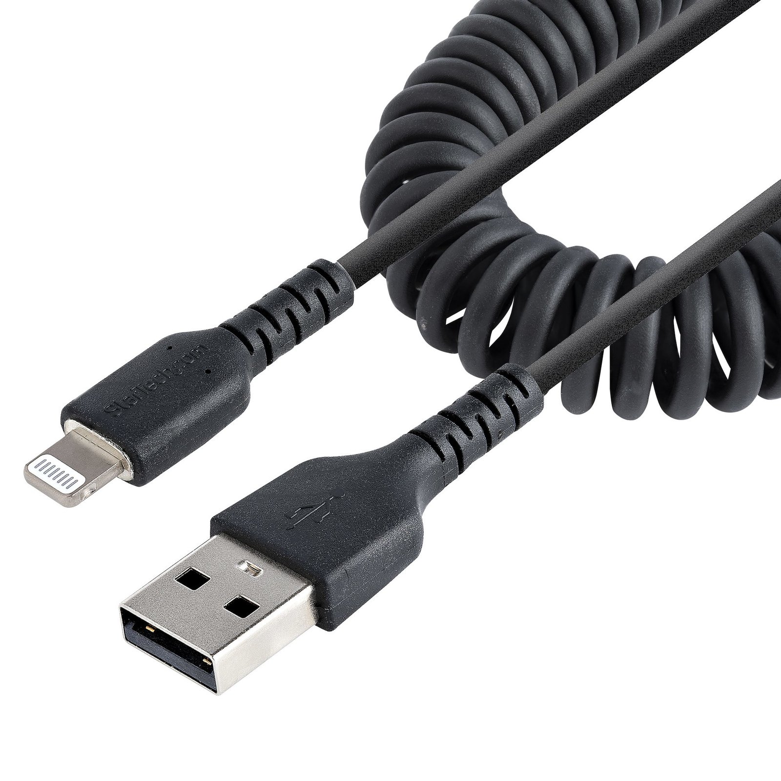 StarTech.com 50cm (20in) USB to Lightning Cable, MFi Certified, Coiled iPhone Charger Black, RUSB2ALT50CMBC