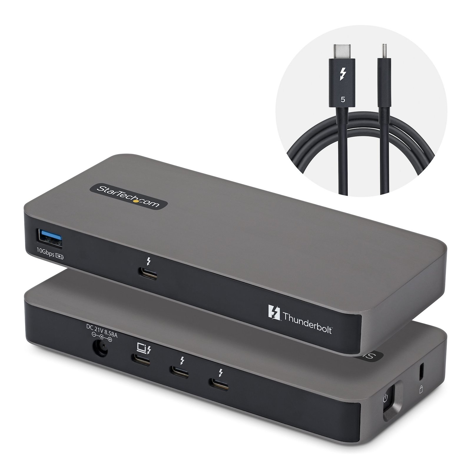 StarTech.com 4-Port Thunderbolt™ 5 Hub with Share KVM, 80/120Gbps, 8K 60Hz or 4K 144Hz, 140W PD, 303NA-TB5-HUB