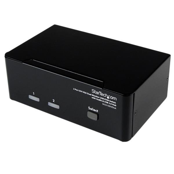 StarTech.com 2 Port DVI VGA Dual Monitor KVM Switch USB with Audio & 2.0 Hub - TAA SV231DDVDUA