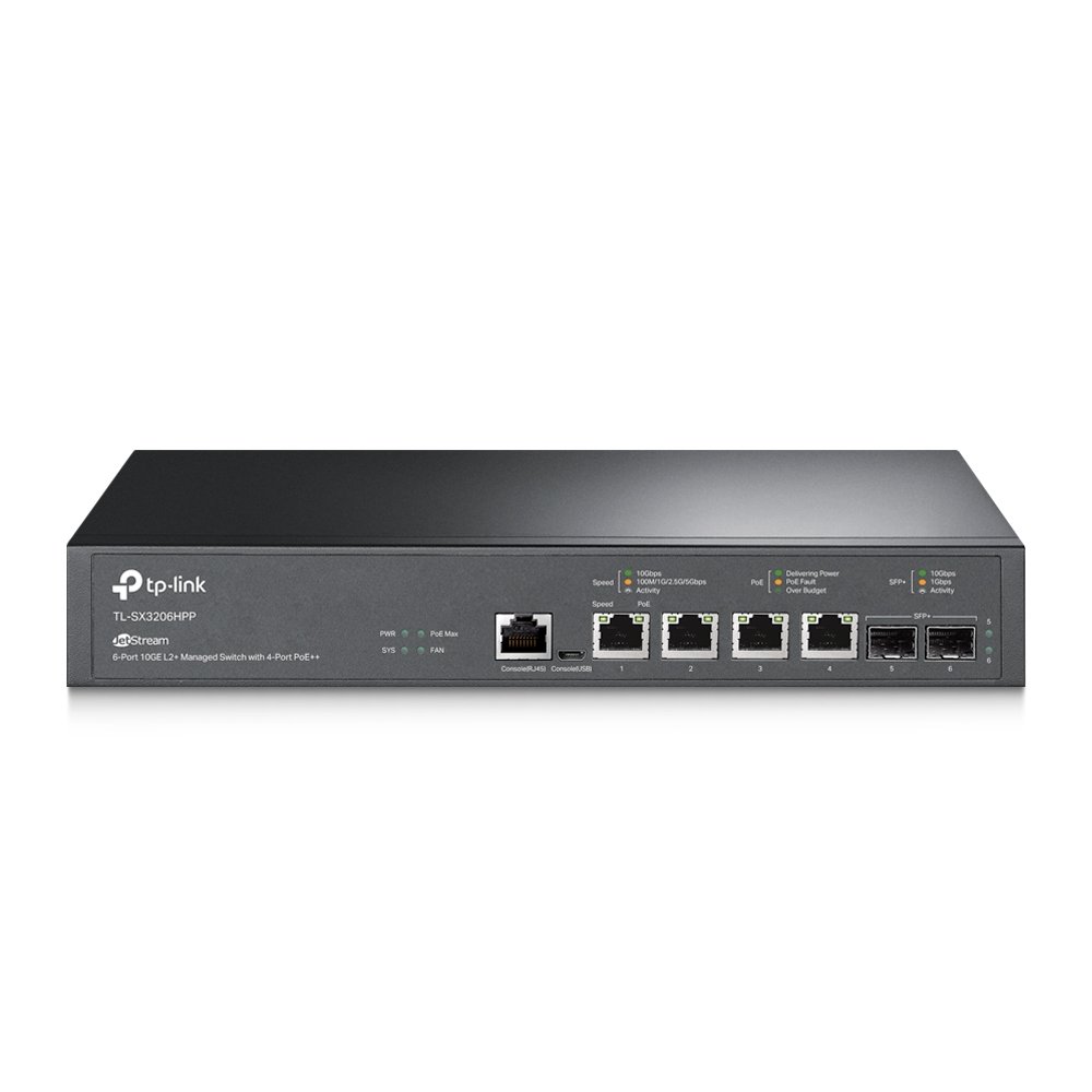 TP-Link JetStream 6-Port 10GE L2+ Managed Switch with 4-Port PoE++ SX3206HPP