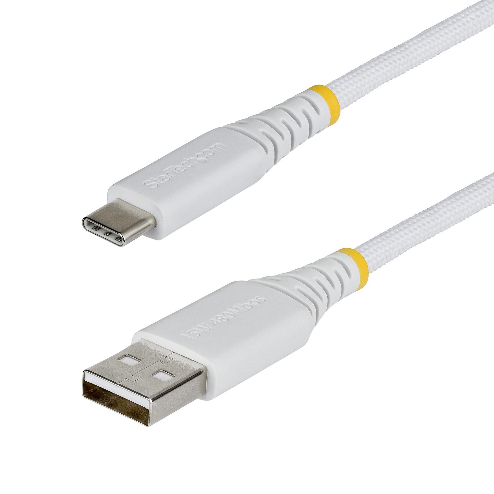 StarTech.com 6ft (1.8m) USB-A to USB-C Fast Charging Cable, 15W 3A, Dual-Layer Braided Nylon/TPE USB2AC6FBRWH