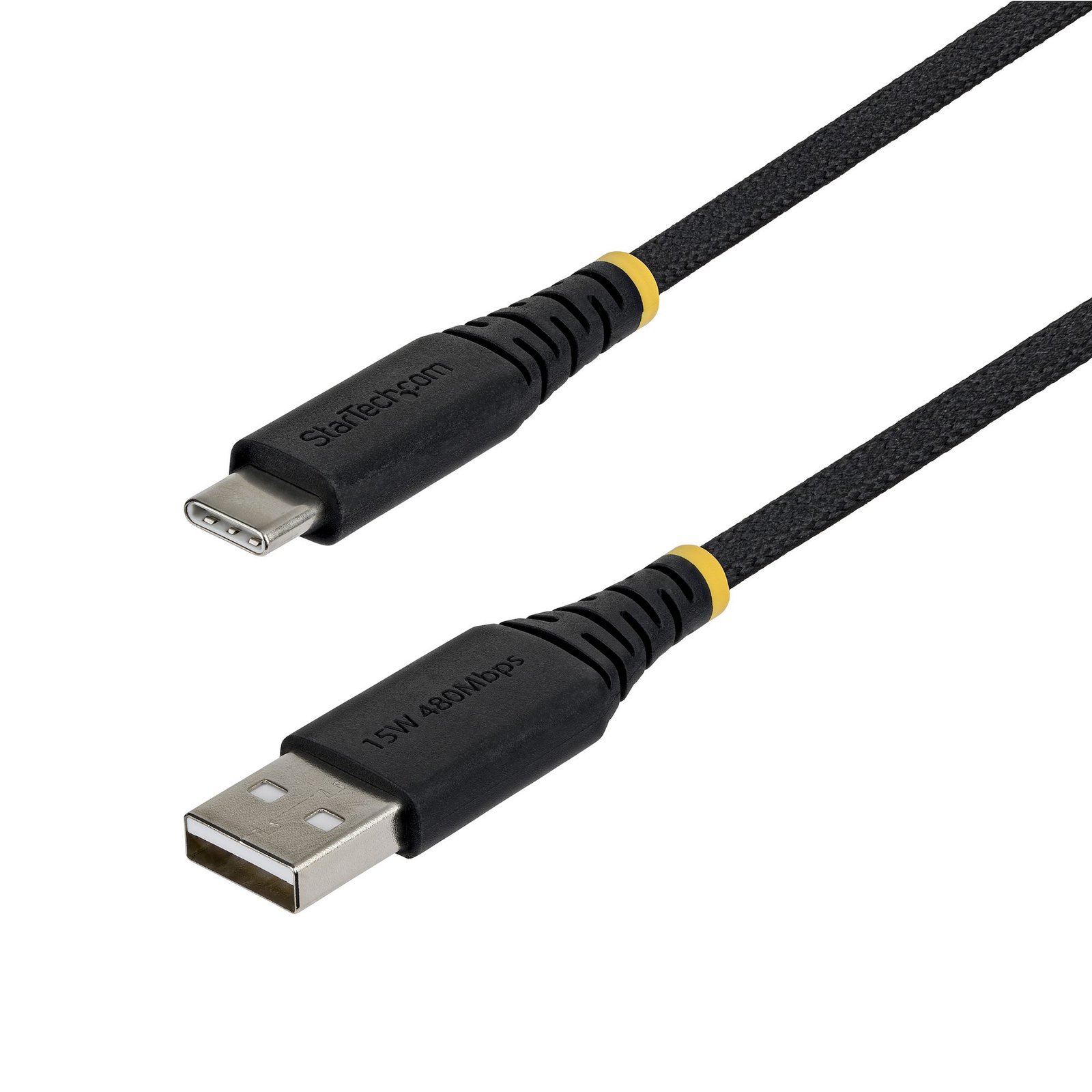 StarTech.com 6in (15cm) USB-A to USB-C Fast Charging Cable, 15W 3A, Dual-Layer Braided Nylon/TPE USB2AC6INBR
