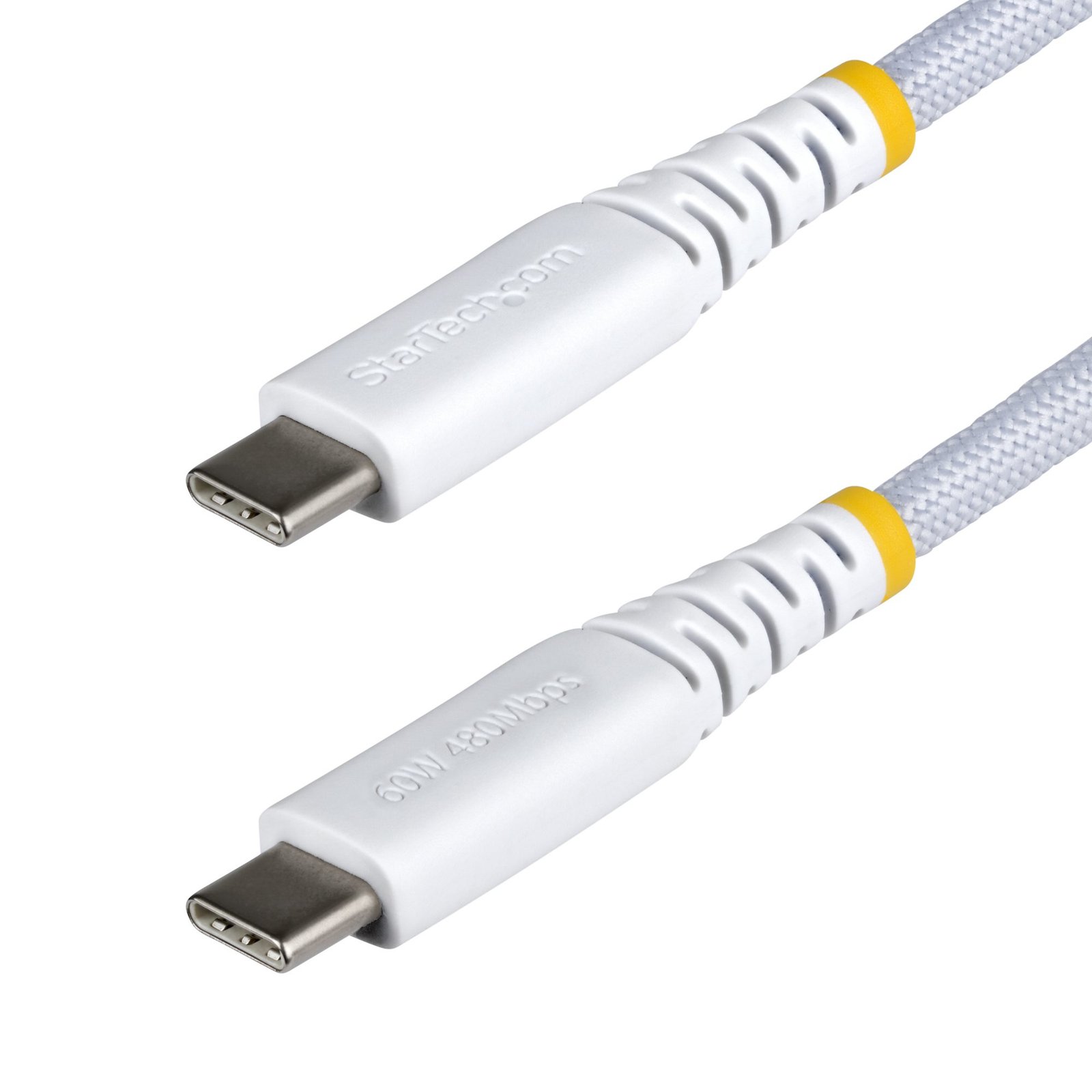 StarTech.com 6ft (1.8m) White USB-C Charging Cable, 60W (3A) PD, Dual-Layer Braided Nylon/TPE USB2CC6FNCBRWH