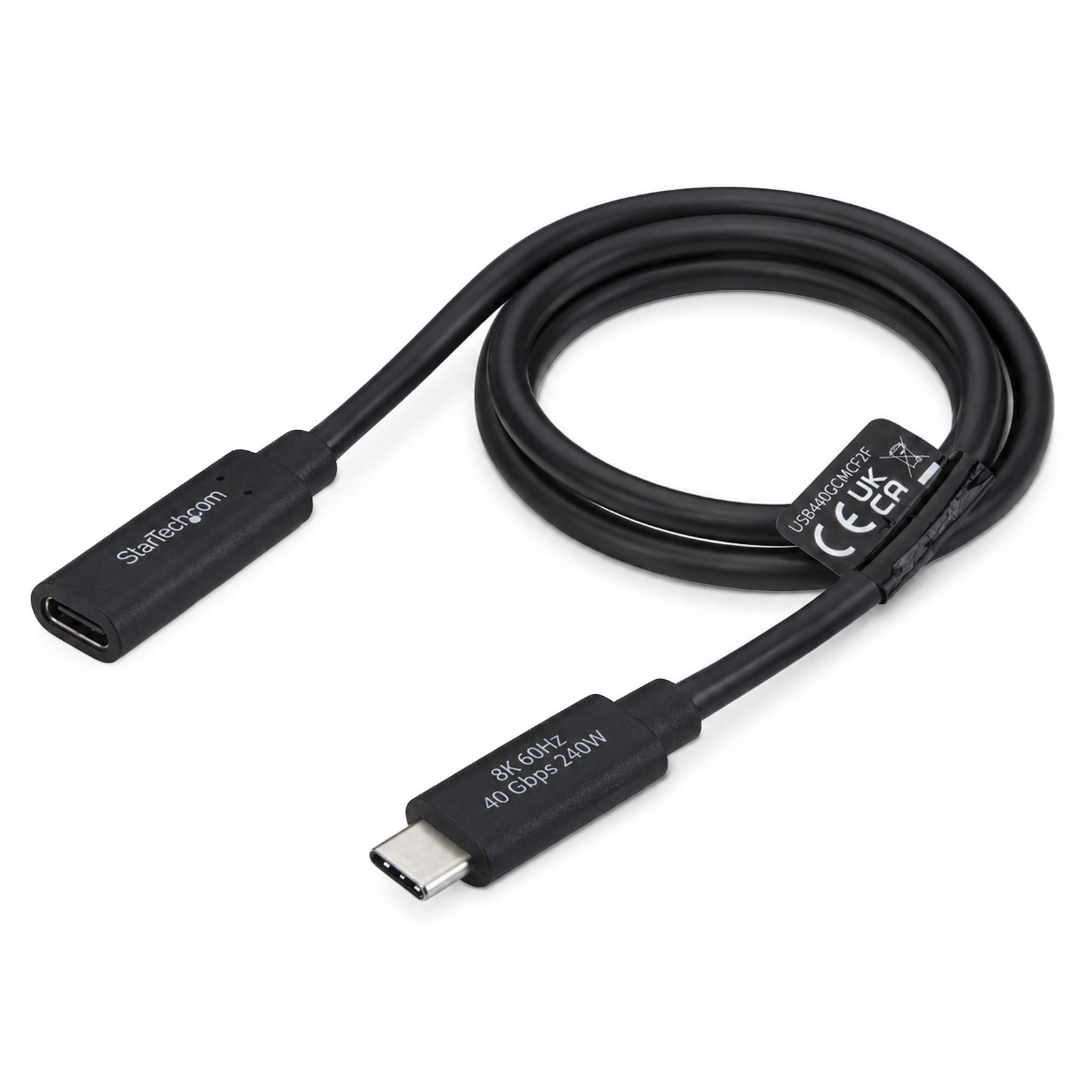 StarTech.com 2ft (60cm) 40Gbps USB4 Extension Cable, Thunderbolt 4 Compatible, 240W Charging, 8K USB440GCMCF2F