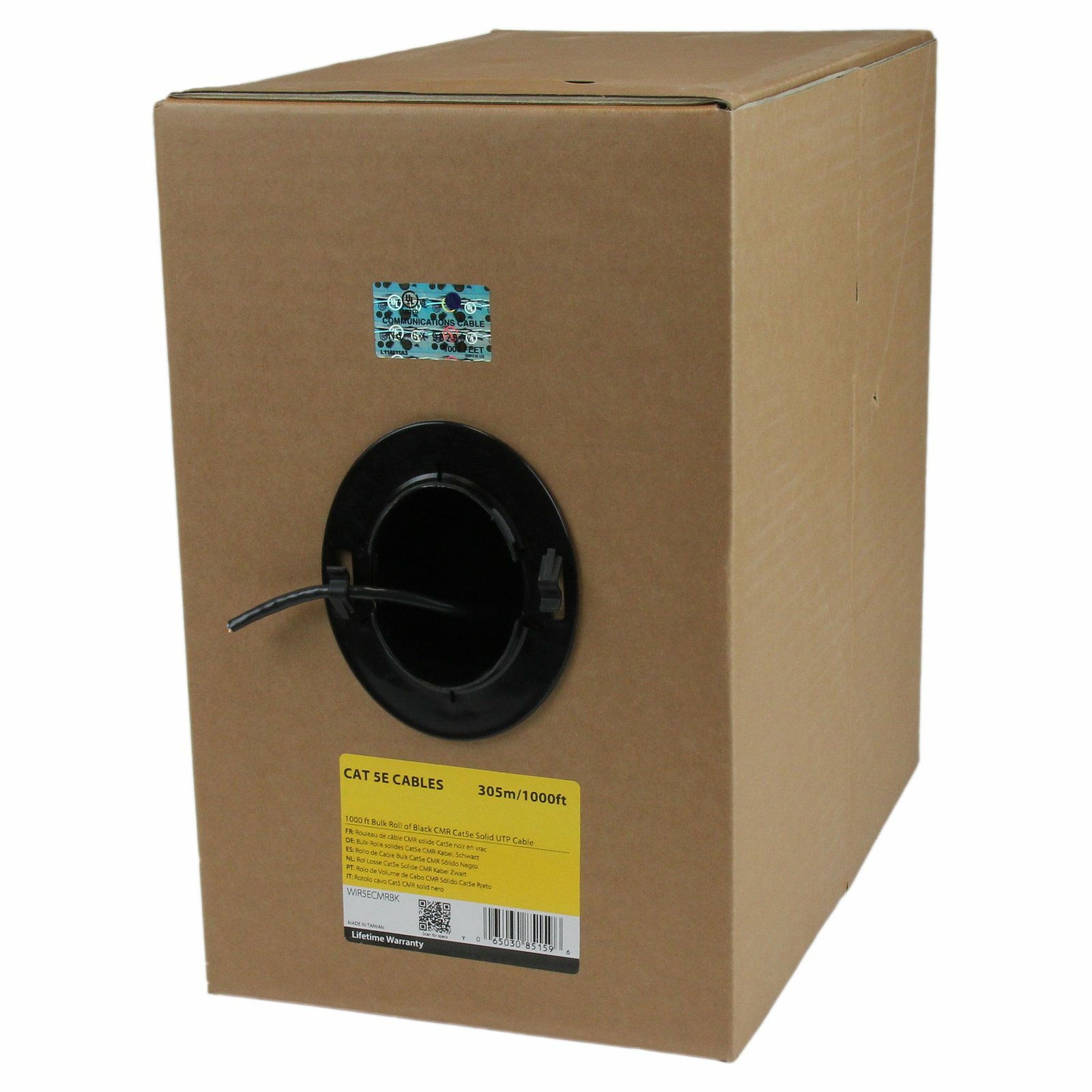 StarTech.com Bulk Cat 5e Ethernet Cable - 1000 ft. (304,8m) - Solid - CMR-Rated - Black - TAA WIR5ECMRBK