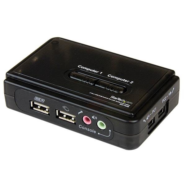 StarTech.com 2 Port Black USB KVM Switch Kit with Audio and Cables STA-SV211KUSB