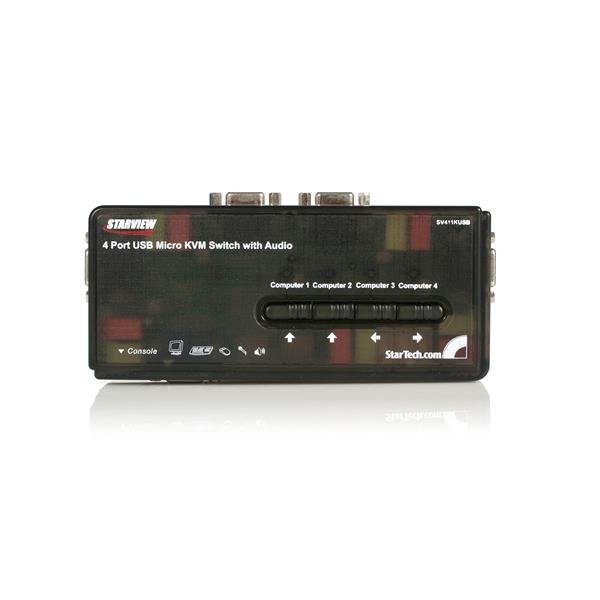 StarTech.com 4 Port Black USB KVM Switch Kit with Cables and Audio STA-SV411KUSB
