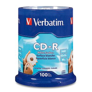 VERBATIM AMERICAS LLC CD-R 80MIN 700MB 52X Blank White Surface 100pk Spindle 100 pc(s) VBM-94712