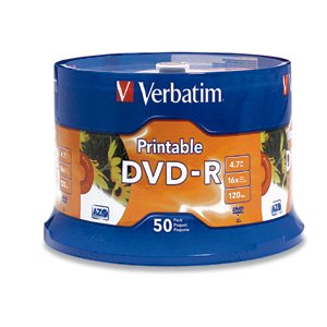 VERBATIM AMERICAS LLC 16x DVD-R Media - 4.7GB - Ink Jet Printable 50 pc(s) VBM-95137