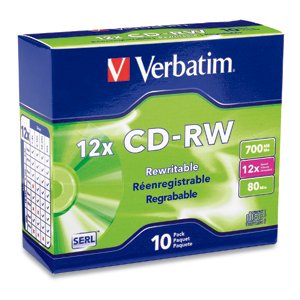 VERBATIM AMERICAS LLC CD-RW 80MIN 700MB 4X-12X High Speed Branded 10pk Slim Case 10 pc(s) VBM-95156