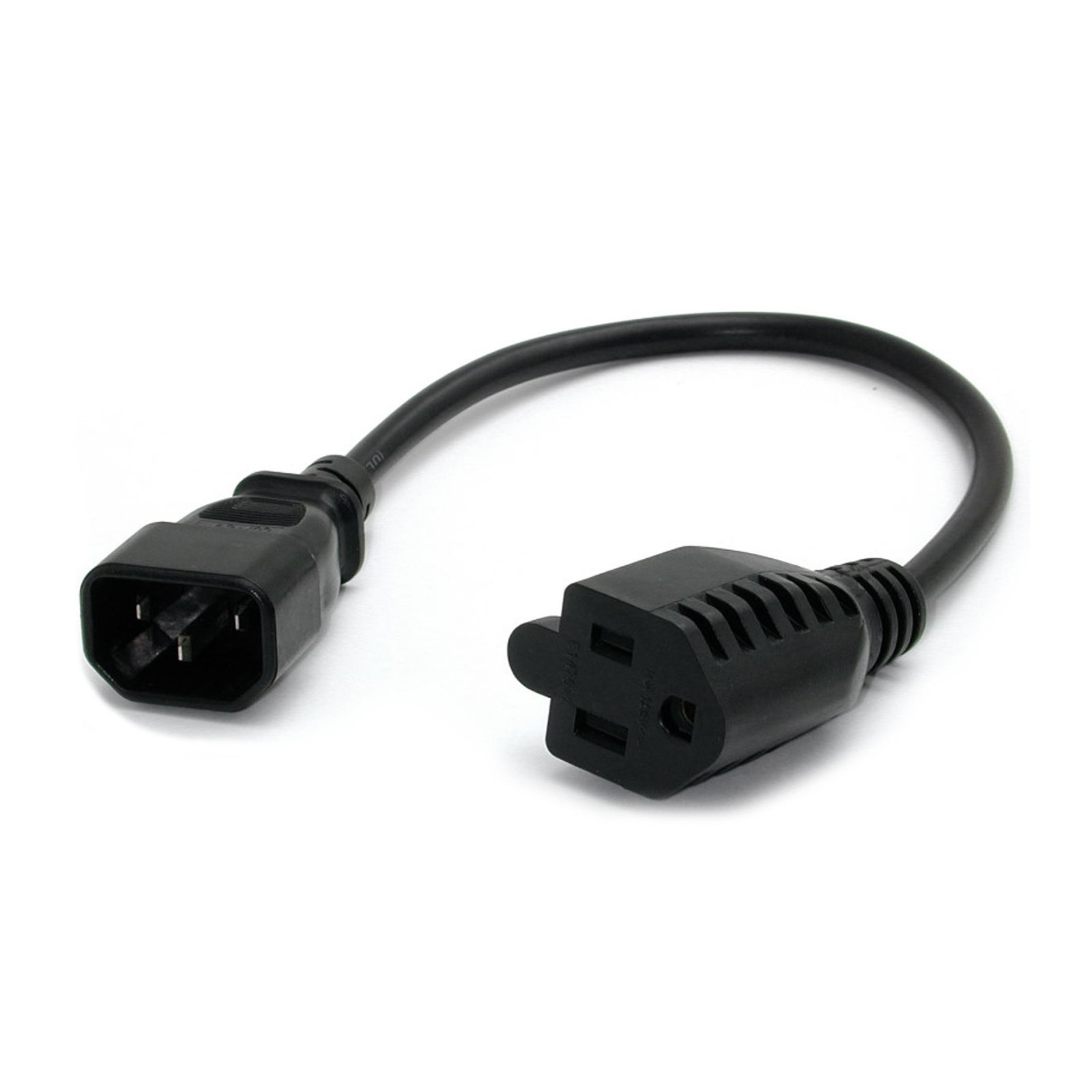 StarTech.com 1ft (30cm) Power Extension Cord, IEC 320 C14 to NEMA 5-15R, 10A 125V, 18AWG, Black STA-PAC100