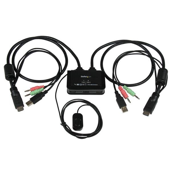StarTech.com 2 Port USB HDMI Cable KVM Switch with Audio and Remote – Powered STA-SV211HDUA