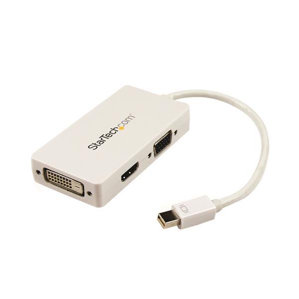 StarTech.com Travel A/V Adapter: 3-in-1 Mini DisplayPort to VGA DVI or HDMI Converter - White STA-MDP2VGDVHDW