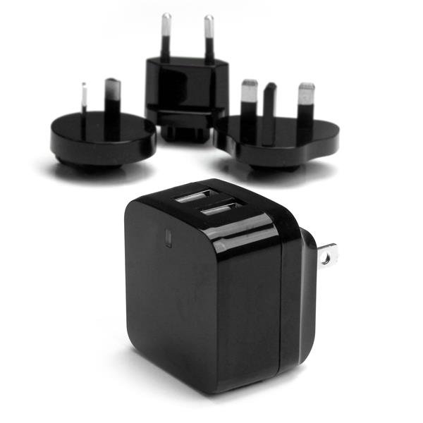 StarTech.com Dual-Port USB Wall Charger - International Travel - 17W/3.4A - Black STA-USB2PACBK