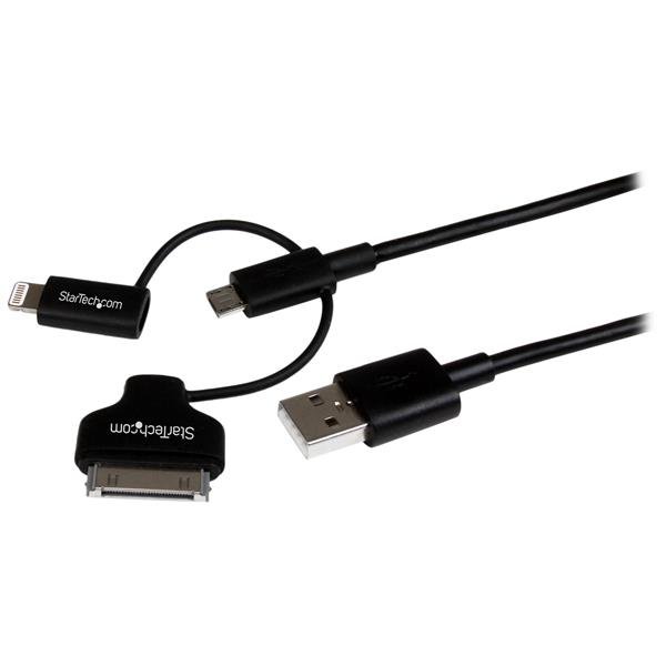 StarTech.com 1 m (3 ft.) in Charging Cable - Multi USB to Lightning or 30-pin Dock Micro-USB for STA-LTADUB1MB