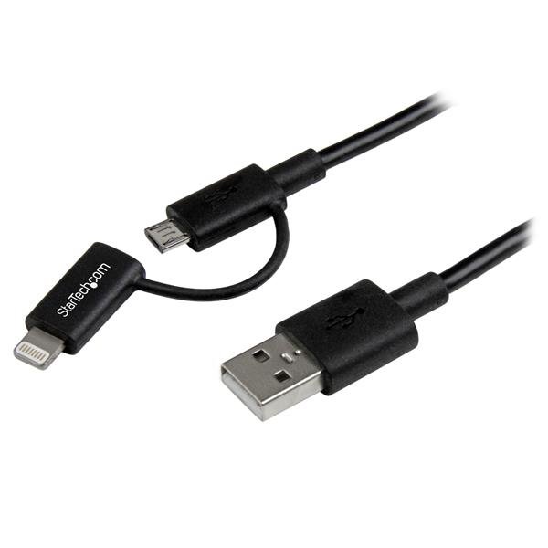 StarTech.com 1 m (3 ft.) 2 in Charging Cable - USB to Lightning or Micro-USB for iPhone / iPad / STA-LTUB1MBK