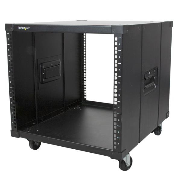 StarTech.com 4-Post 9U Mobile Open Frame Server Rack, Four Post Network with Wheels, 19" Rolling STA-RK960CP