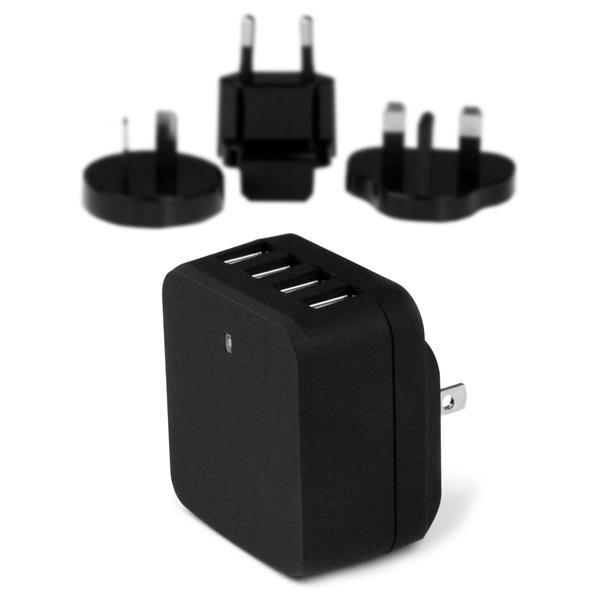 StarTech.com 4-Port USB Wall Charger - International Travel - 34W/6.8A - Black STA-USB4PACBK