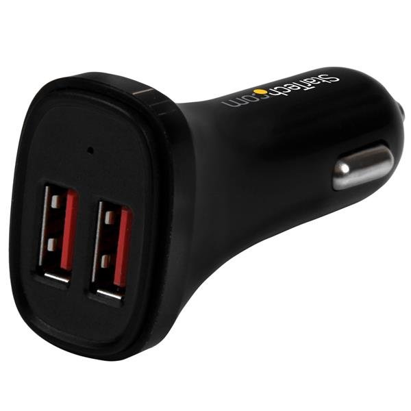 StarTech.com Dual-Port USB Car Charger - 24W/4.8A - Black STA-USB2PCARBKS
