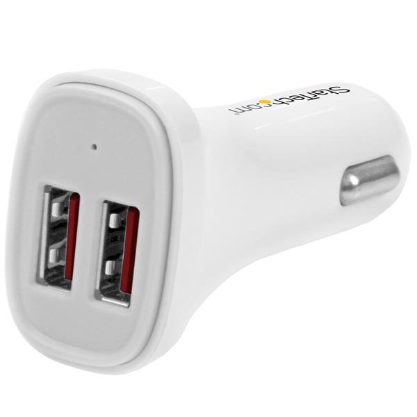 StarTech.com Dual-Port USB Car Charger - 24W/4.8A - White STA-USB2PCARWHS