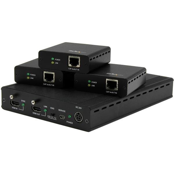 StarTech.com 3-Port HDBaseT Extender Kit with 3 Receivers - 1x3 HDMI over CAT5e Splitter - Up to 4K STA-ST124HDBT