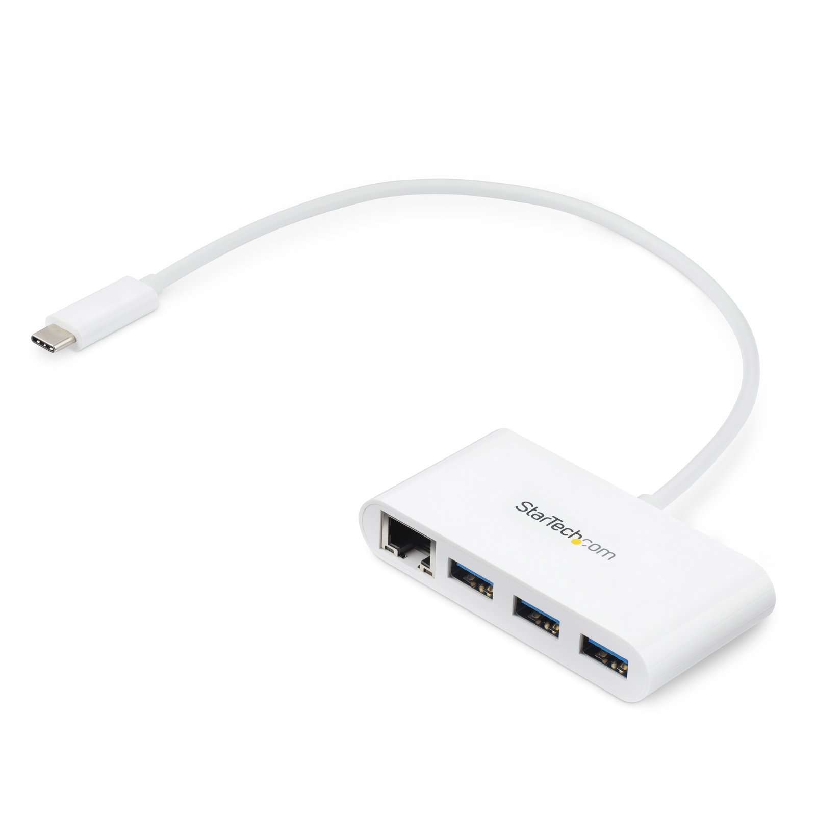 StarTech.com 3-Port USB-C Hub with Gigabit Ethernet - to 3x USB-A - USB 3.0 - 5Gbps - White STA-HB30C3A1GEA