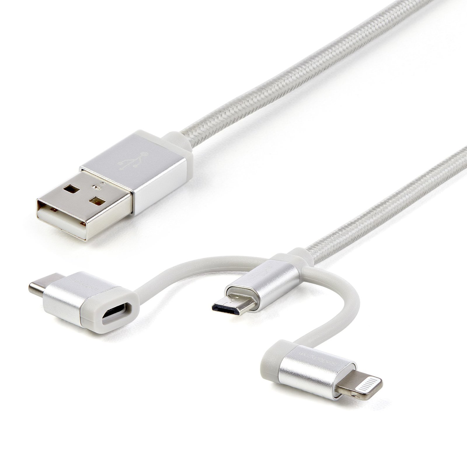 StarTech.com 1 m (3 ft.) USB Multi Charging Cable - to Micro-USB or USB-C Lightning for iPhone / STA-LTCUB1MGR
