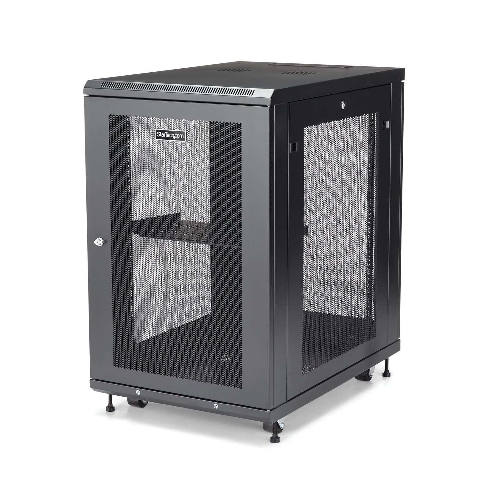 StarTech.com 18U Enterprise-Grade Server Rack Cabinet Kit, 19in Enclosed 4-Post with Shelf and STA-RK1833BKM