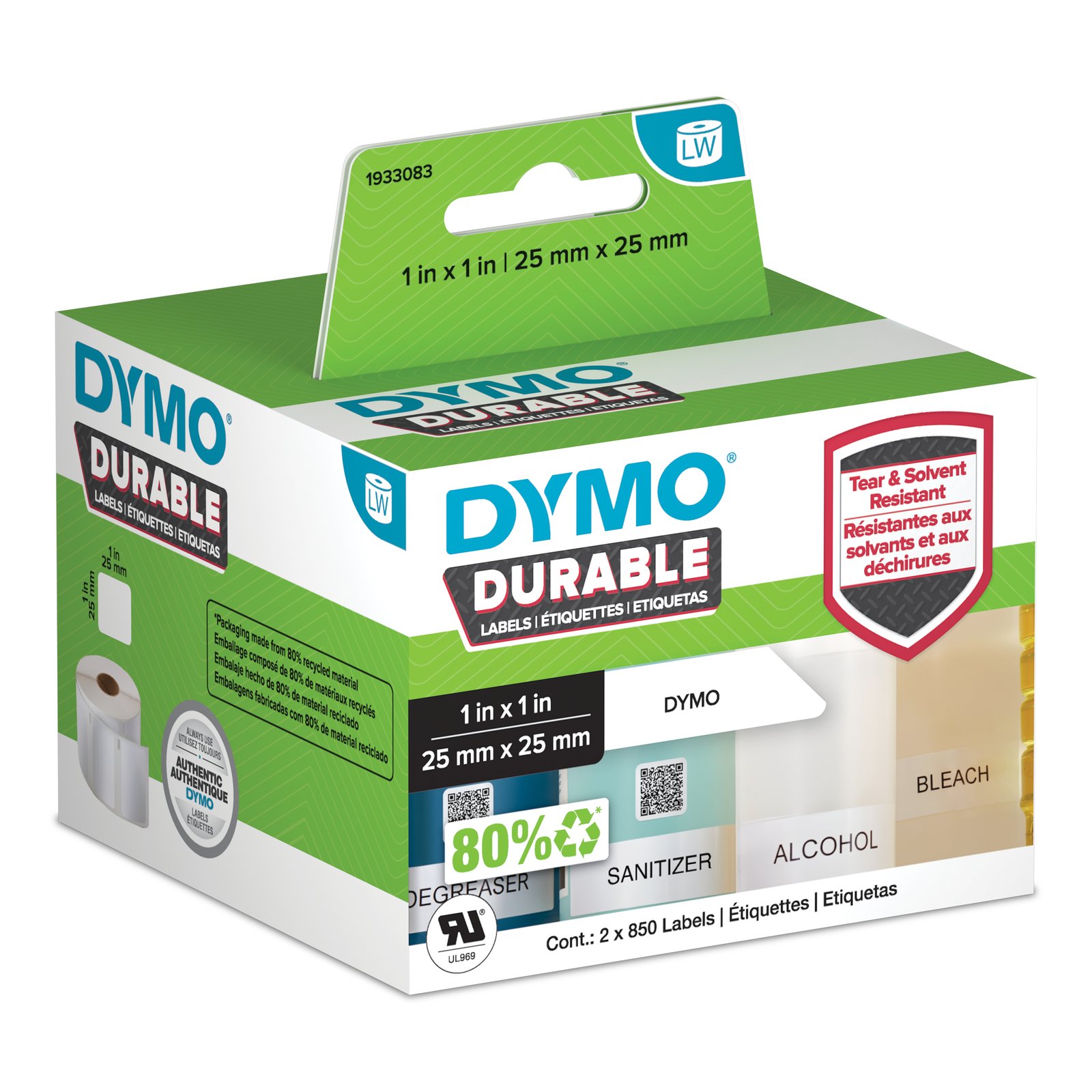 DYMO Original LabelWriter Durable Labels | 25mm x | White Poly | 2 Rolls of 850 (1,700 NWL-1933083