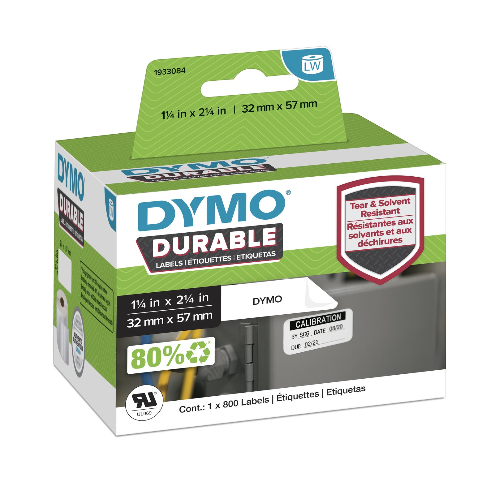 DYMO Original LabelWriter Durable Labels | 57mm x 32mm | White Poly | 800 Self-Adhesive | NWL-1933084