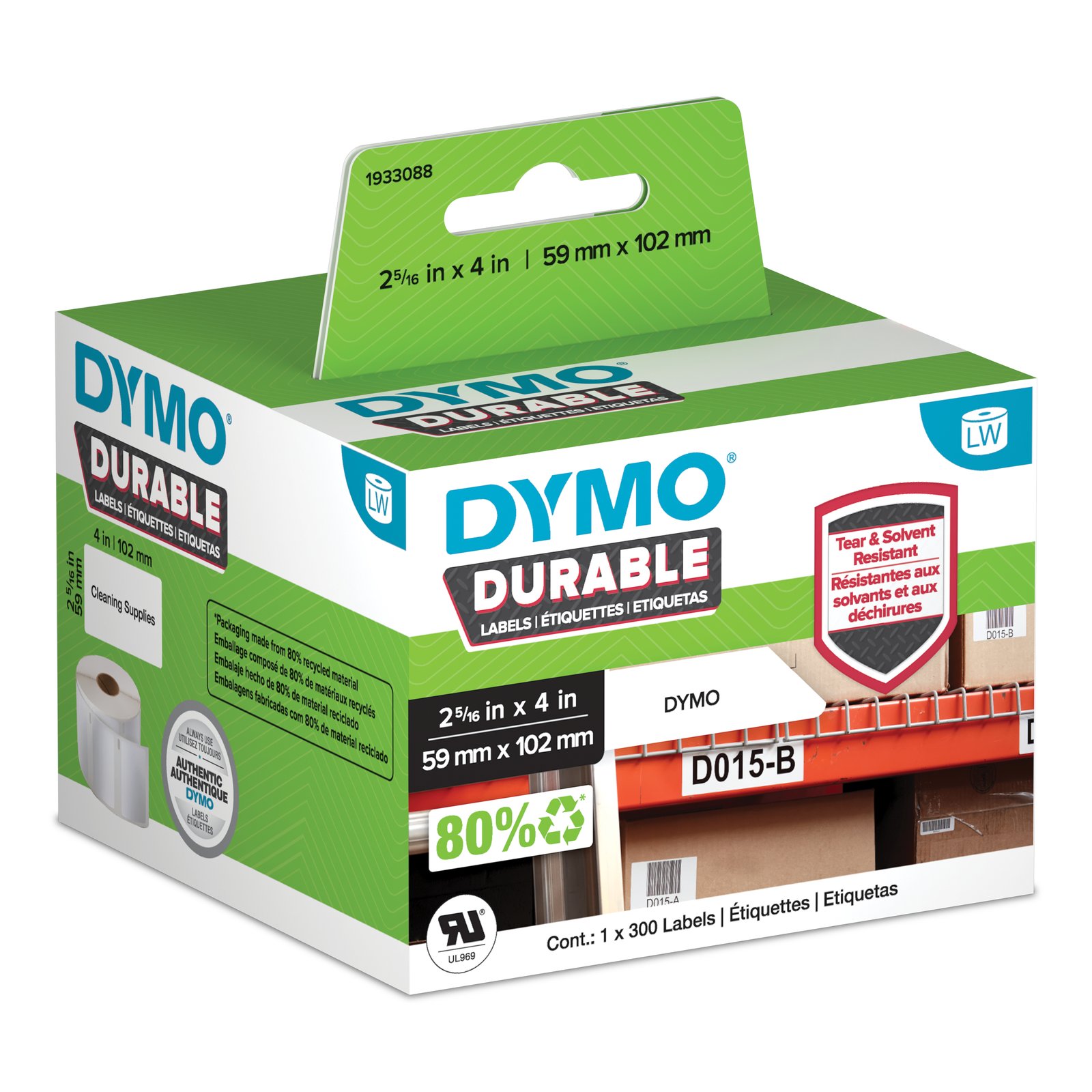 DYMO Original LabelWriter Durable Labels | 59mm x 102mm | White Poly | 300 Self-Adhesive | NWL-1933088