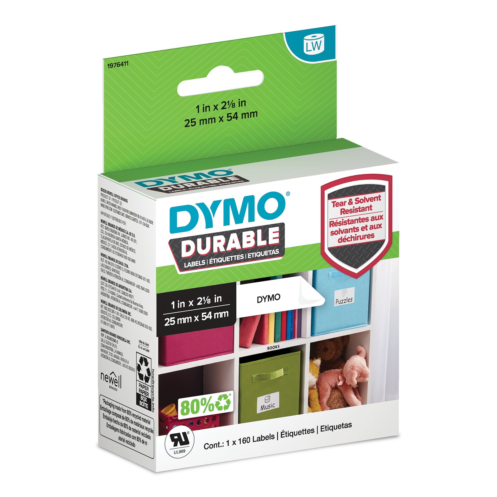 DYMO Original LabelWriter Durable Labels | 25mm x 54mm | White Poly | 160 Self-Adhesive | NWL-1976411
