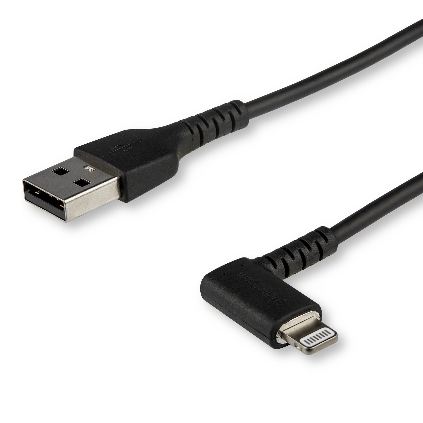 StarTech.com 6ft (2m) Durable USB A to Lightning Cable - Black 90° Right Angled Heavy Duty Rugged STA-RUSBLTMM2MBR