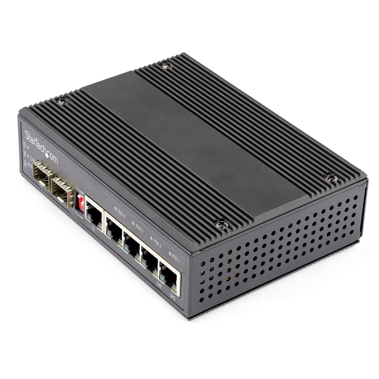 StarTech.com Industrial 6 Port Gigabit Ethernet Switch - 4 PoE RJ45 +2 SFP Slots 30W 12-48VDC STA-IES1G52UP12V