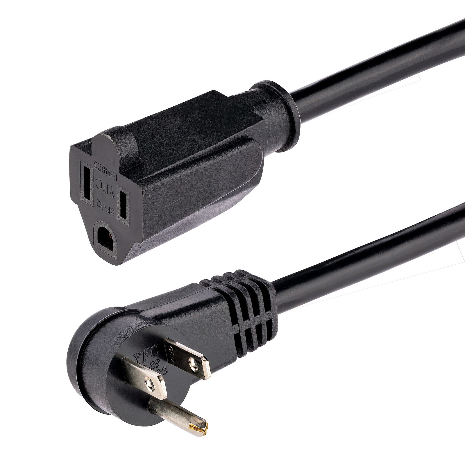 StarTech.com 6ft (2m) Power Extension Cord, Right Angle NEMA 5-15P to 5-15R, 13A 125V, 16AWG, STA-RFX-6F-POWER-CORD