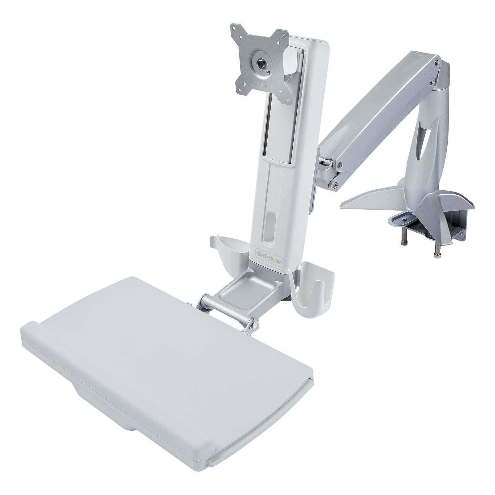 StarTech.com Sit-Stand Monitor Arm with Keyboard/Mouse Tray - Adjustable Desk Mount Workstation for STA-SIT-STAND-ARM-1MS