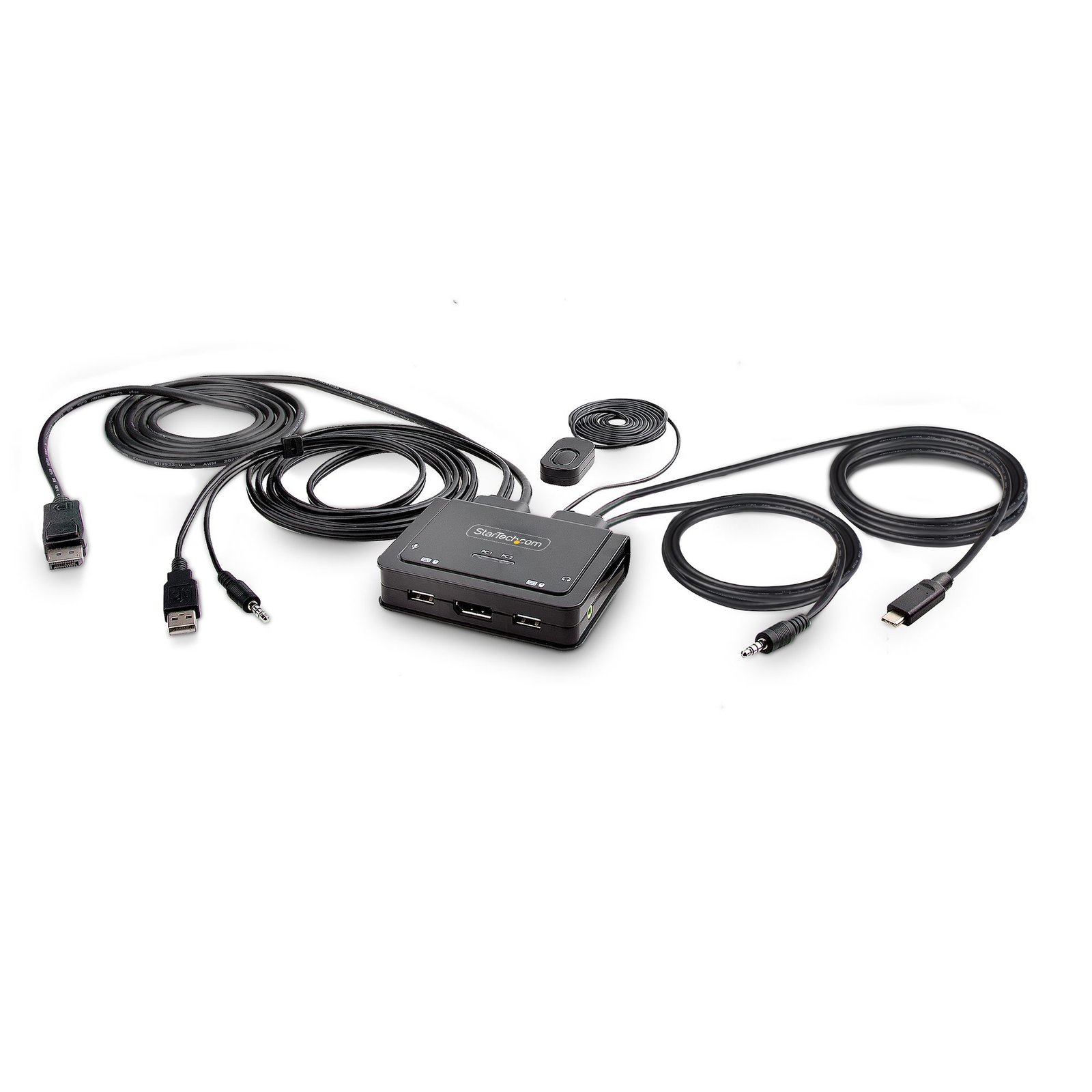 StarTech.com 2-Port Hybrid USB-C DisplayPort Cable KVM Switch, 4K 60Hz, Compact with 6ft/1.8m STA-C2-D46-UAC-CBL-KVM